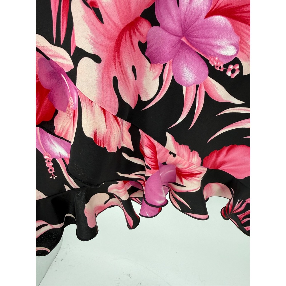Mlle Gabrielle Floral Slip Dress Womens 10P Black Pink Tropical Ruffle Petite - Picture 3 of 7